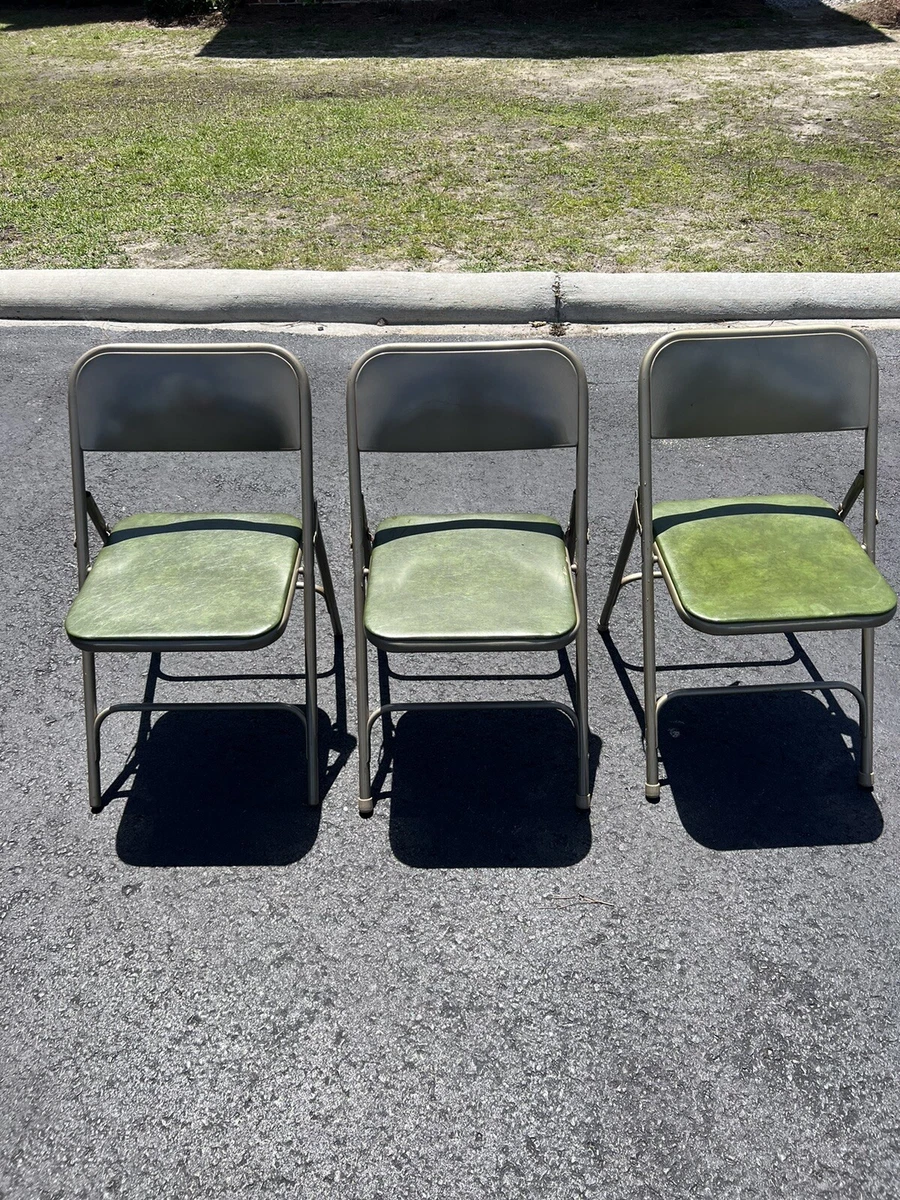 Vintage 1980 s Samsonite Folding Chairs Set of 3 Avocado Green Metal Seats
