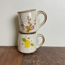 Norleans Coffee Mugs Set of 2 Floral Design Stoneware Korea