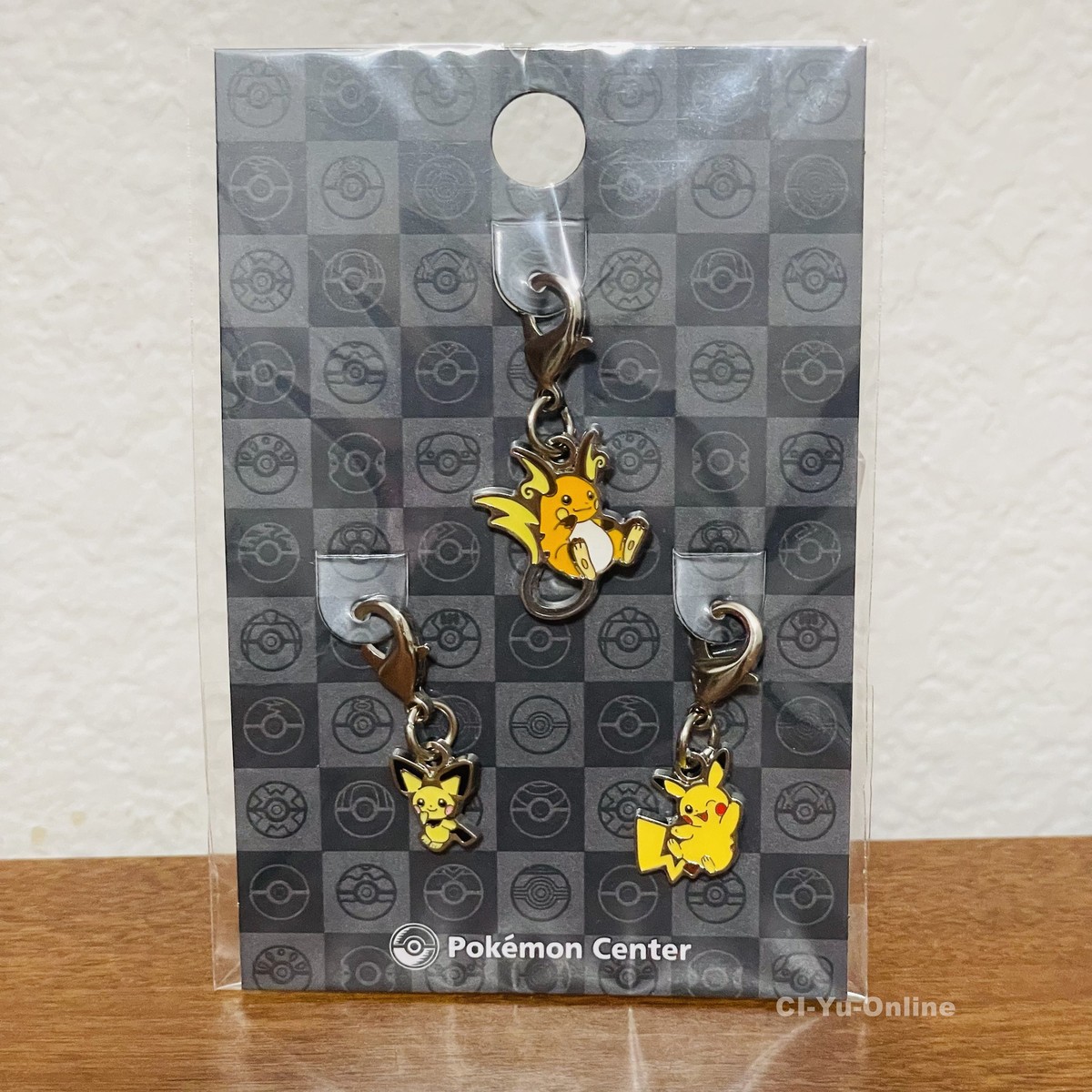 POKEMON MADE KEY RING KEY CHARM ３点セット Pokemon Center Original Raichu Pikachu Pichu Metal Charm Key Chain