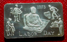 Vintage 1973 Labor Day Art Bar by Mt. Everest Mint 1 Troy oz..999 Fine Silver