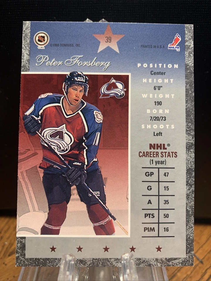 1995-96 Donruss Elite Colorado Avalanche Hockey Card #39 Peter Forsberg - Image 2 of 2