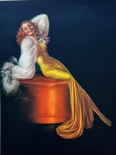Vintage 1940s Billy DeVorss 9x12 Art Deco Pin-Up Print Sultry Redhead Beauty