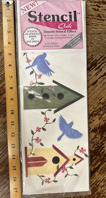Vintage Instant Stencil Effect Strips By Quik Press Sponge Peel & Wipe Birdhouse