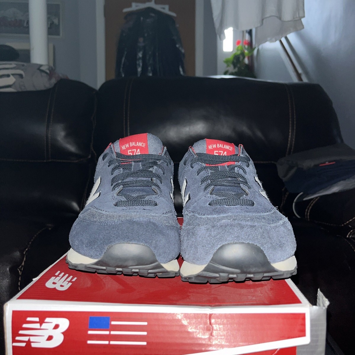 Size 12-New Balance 574 Navy Suede Pendent Collegiate USA Used