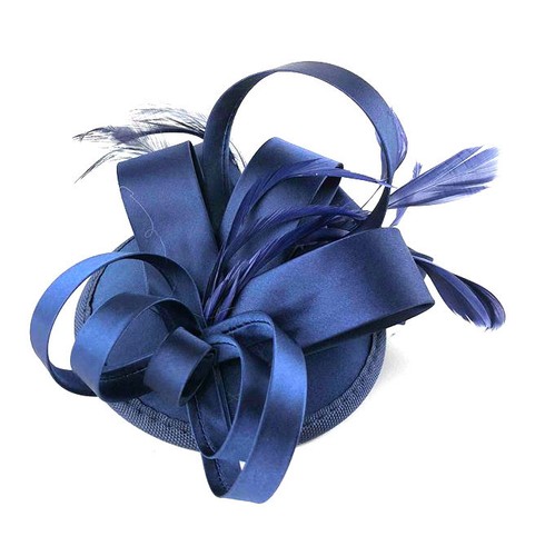 Large Navy Satin Hat Fascinator Clip 