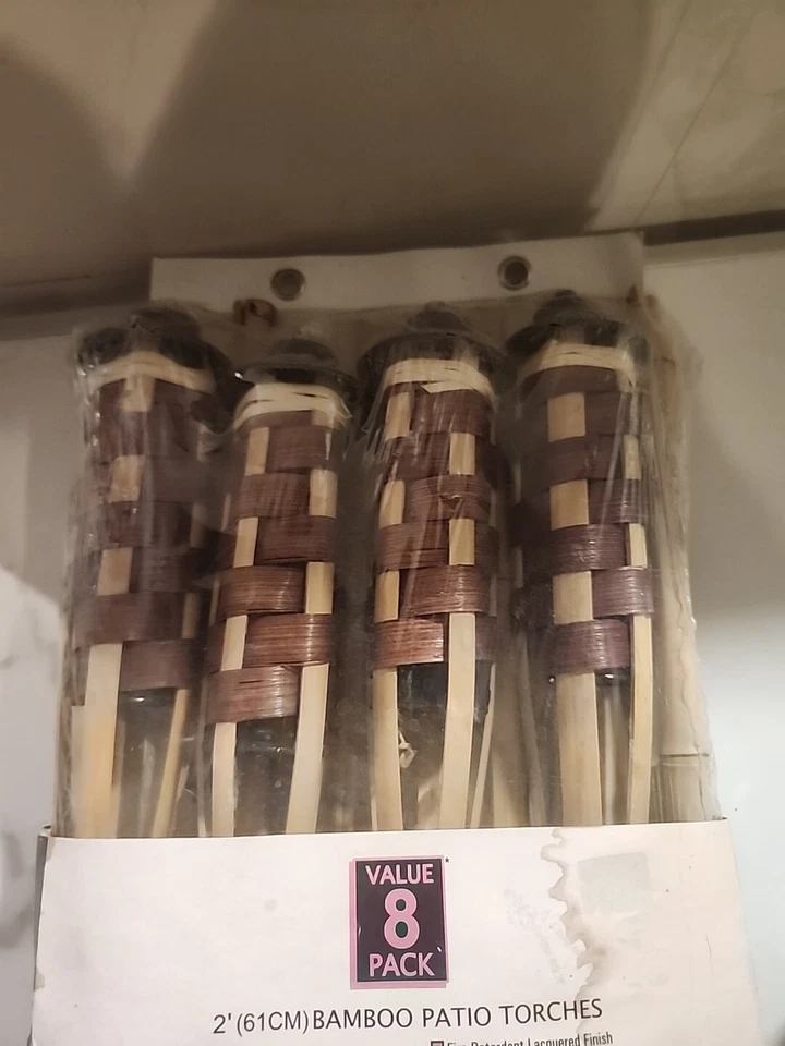 8 Pack Outdoor Bamboo Tiki Torches – 2' Long Yard Decor & Mosquito Repellent - Image 2 of 4
