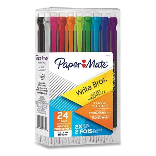 Paper Mate Mechanical Pencil 0.7 Mm Black Barrel Assorted Clip Colors 24/pk