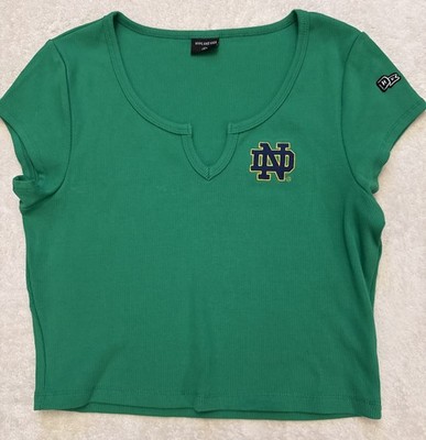Hype and Vice Notre Dame Kelly Green Cropped Ribbed Shirt Women s Size L EUC