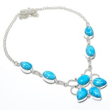 Blue Laimar Gemstone Handmade 925 Sterling Silver Jewelry Necklace Size 18"