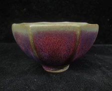 Old Chinese Jun Kiln Hand Carving Blue and Purple Red Porcelain Cup