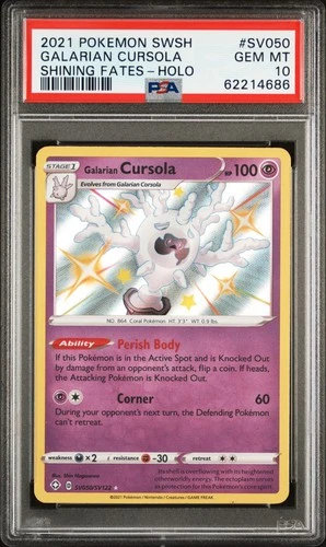 2021 POKEMON SWORD & SHIELD SHINING FATES #SV050 GALARIAN CURSOLA-HOLO PSA 10