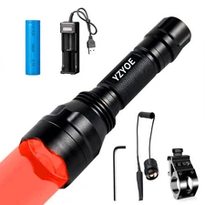 Rechargeable Red LED Tactical Flashlight 200 Yards Picatinny Rail Mount Night...