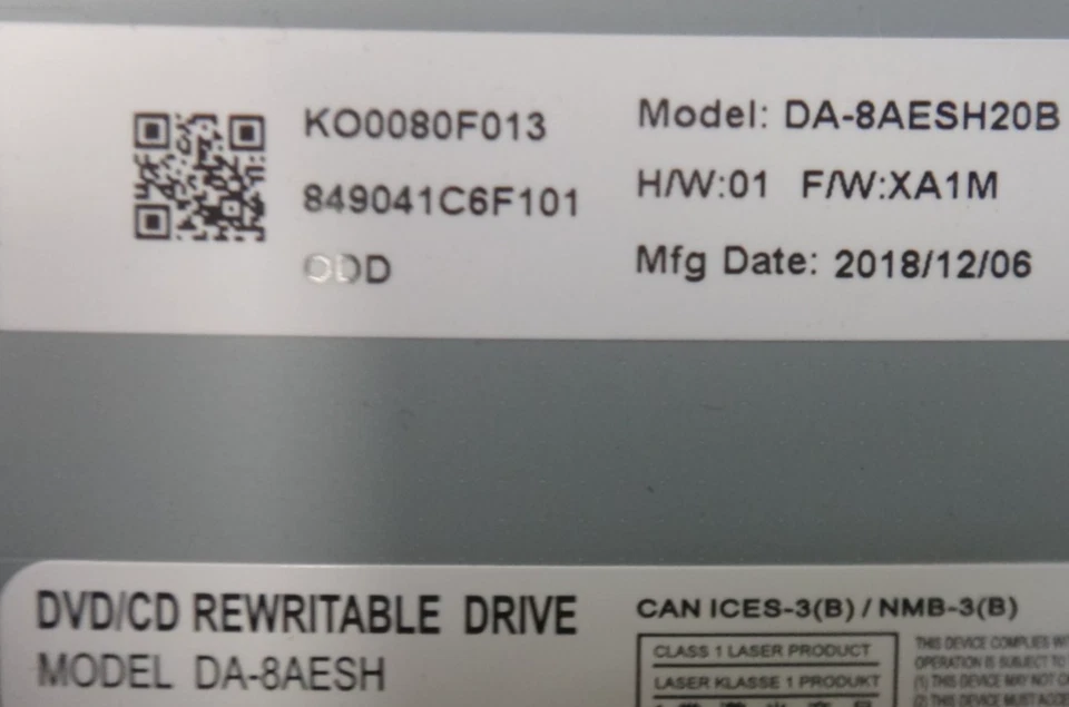 Unidad grabadora de DVD/CD de escritorio DA-8AESH20B regrabable con cubierta de bisel DA-8AESH Foto 3 de 4