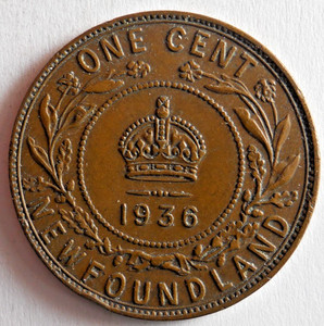1936 NEWFOUNDLAND CENT - AU/UNC - HIGH GRADE Rare Date Coin - Lot #U10