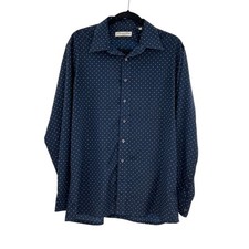 Christian Dior Monsieur Vintage Navy Blue Polka Dot Button Down Shirt Mens Large