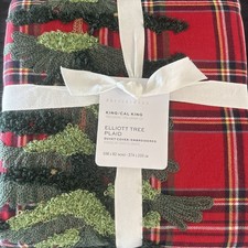 Pottery Barn ELLIOTT TREE EMBROIDERED PLAID Duvet King Cali King NWT
