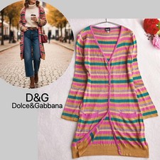 D&G Long Cardigan V Neck Gold Button Multi Stripe S Stylish Layering
