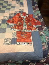 Vtg Chinese ESME Fine Embroidered Children's Asian Red Kimono/pants Asian core