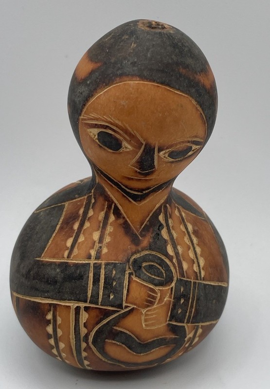 Hand Carved Sitting Gourd Woman Baby Peru Folk Art Sculpture Fertility Rattle