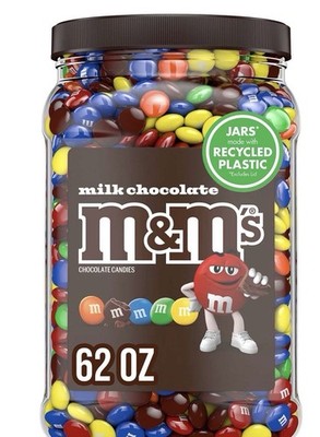 M&M's Milk Chocolate or  Peanut Candy Jar 62 OZ  Pantry Snack free shipping