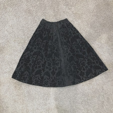 VINTAGE 60s Womens Black Velvet Floral A-Line Skirt waist 24"