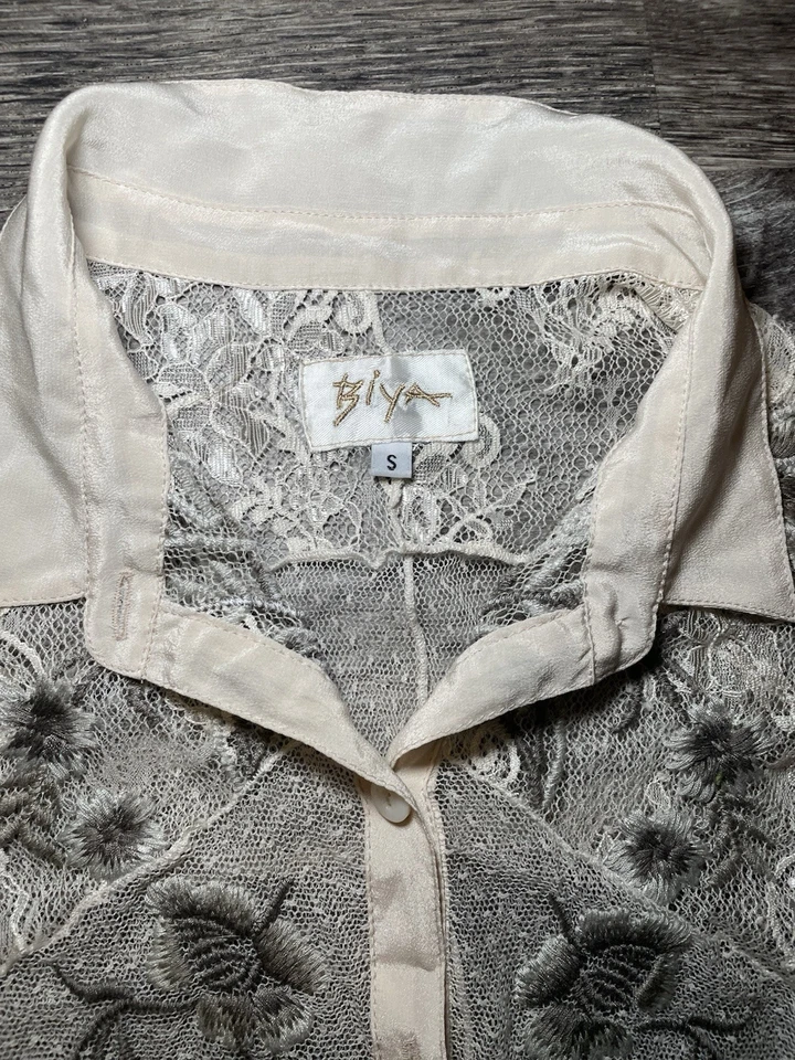 Johnny Was Biya Silk Nylon Sz S Mesh Embroidered Dress Y2K Fairycore Cottagecore - Image 2 of 4