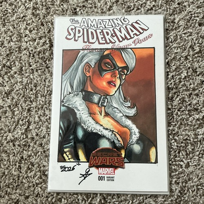 #ad Robert Gift Sketch Black Cat on comic blank $199.00