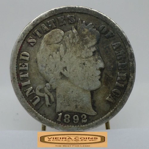1892 Barber Silver Dime, 90% Silver - #C55697NQ