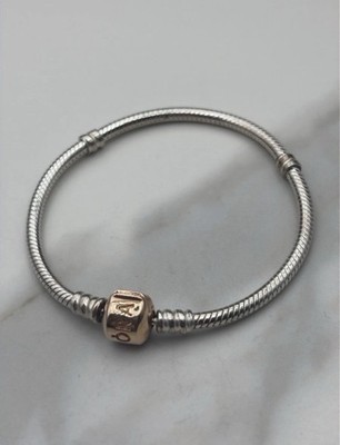 Pandora Moments snake Sterling Silver Bracelet Rose Snap Clasp 580702-18 7.1''