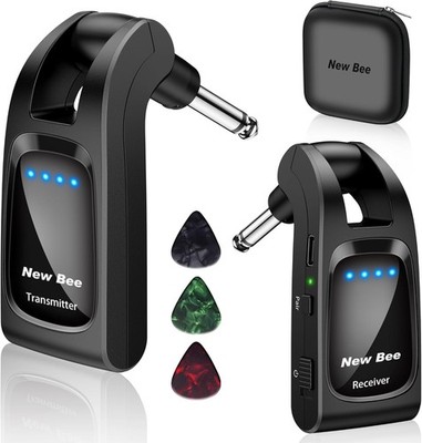 Wireless Guitar System 2.4 GHz with 6 Channels Rechargeable Audio Black 