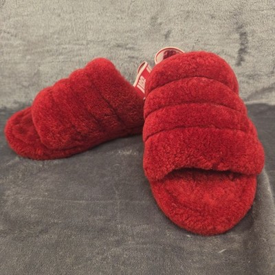 UGG Fluff Yeah Red Sheepskin Slide Cozy Slingback Sandals, Slippers, Size 3