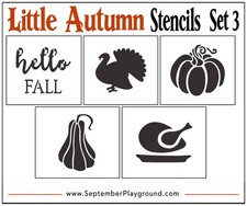 Little Autumn Stencil Set 3, 5 Pcs, 2", Turkey, Pumpkin, Face Painting, Squash