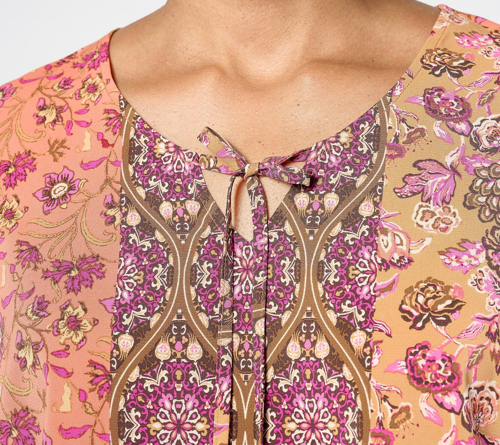 Denim & Co BOHO Printed Long-Sleeve Swing Top - Women's Plus 2X - Green Multi