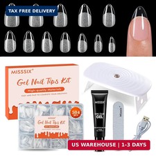 Share Short Almond Nail Tips Kit 504pc Clear Full-Cover 9in1 Gel Glue Portable U