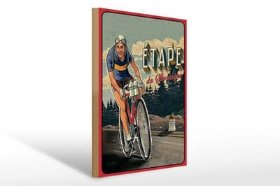 Holzschild Retro 30x40 cm Etape de Montagne Radfahrer Deko Schild