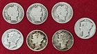7 DIMES 90% Silver Barber & Mercury Random Dates 7 US 10¢ Silver Coin’s