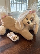 Vintage Tan Puppy Surprise Pets Stuffed Plush with Babies Hasbro 1991