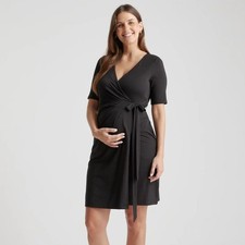 QUINCE Tencel Jersey Maternity & Nursing Wrap Dress Black Sz XS {NN40}