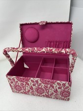 fabric-covered, multi-compartment Sewing box Pink