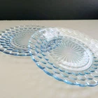 Vintage Anchor Hocking Bubble Blue Dinner Plate Set of 2, Textured, USA Made