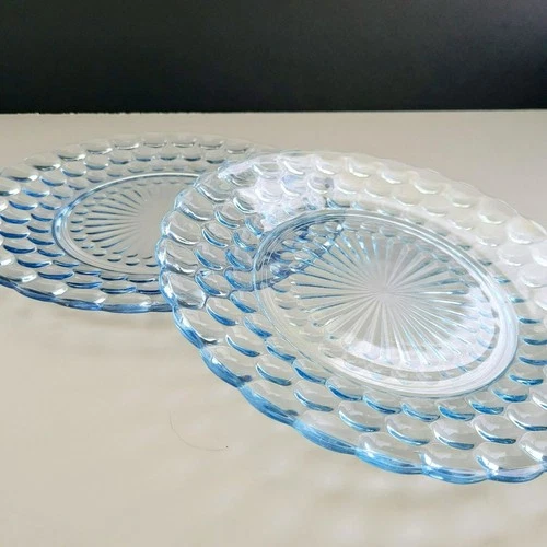 Vintage Anchor Hocking Bubble Blue Dinner Plate Set of 2, Textured, USA Made