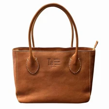 Genten Engraved Leather Shoulder Tote Bag Brown Unisex Used Free Shipping