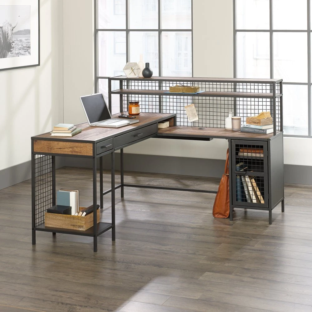 L shaped desk with cage deals