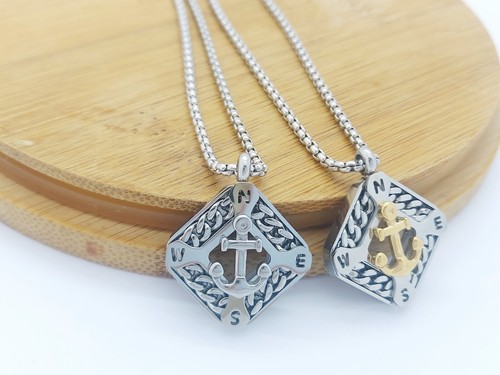 HOMBRE O MUJER Acero Inoxidable 316L Plata/Oro Ancla Brújula Colgante Collar - Imagen 5 de 6