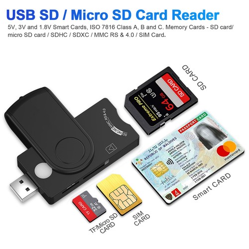 7-in-1 USB 3.0 Smart Card Reader Micro TF SD SIM ID Memory Adapter for PC Laptop - Photo 2/9