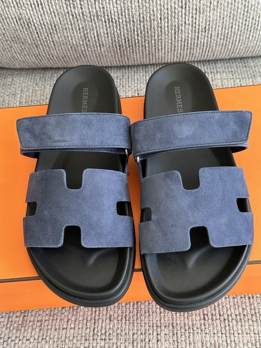 Size 41EU NIB Hermès Blue Celesta Suede Men's Chypre Sandals w