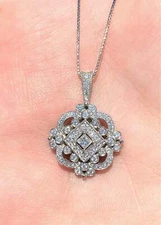 1Ct Round Cut Lab Created Diamond Art Deco Pendant 14K White Gold Finish