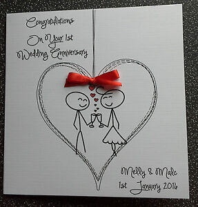 HANDMADE PERSONALISED FIRST  WEDDING  ANNIVERSARY  CARD OR 