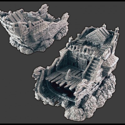Shipwreck Sea 32mm Tabletop Terrain Miniature Set, Fiction, Scatter, Scenery