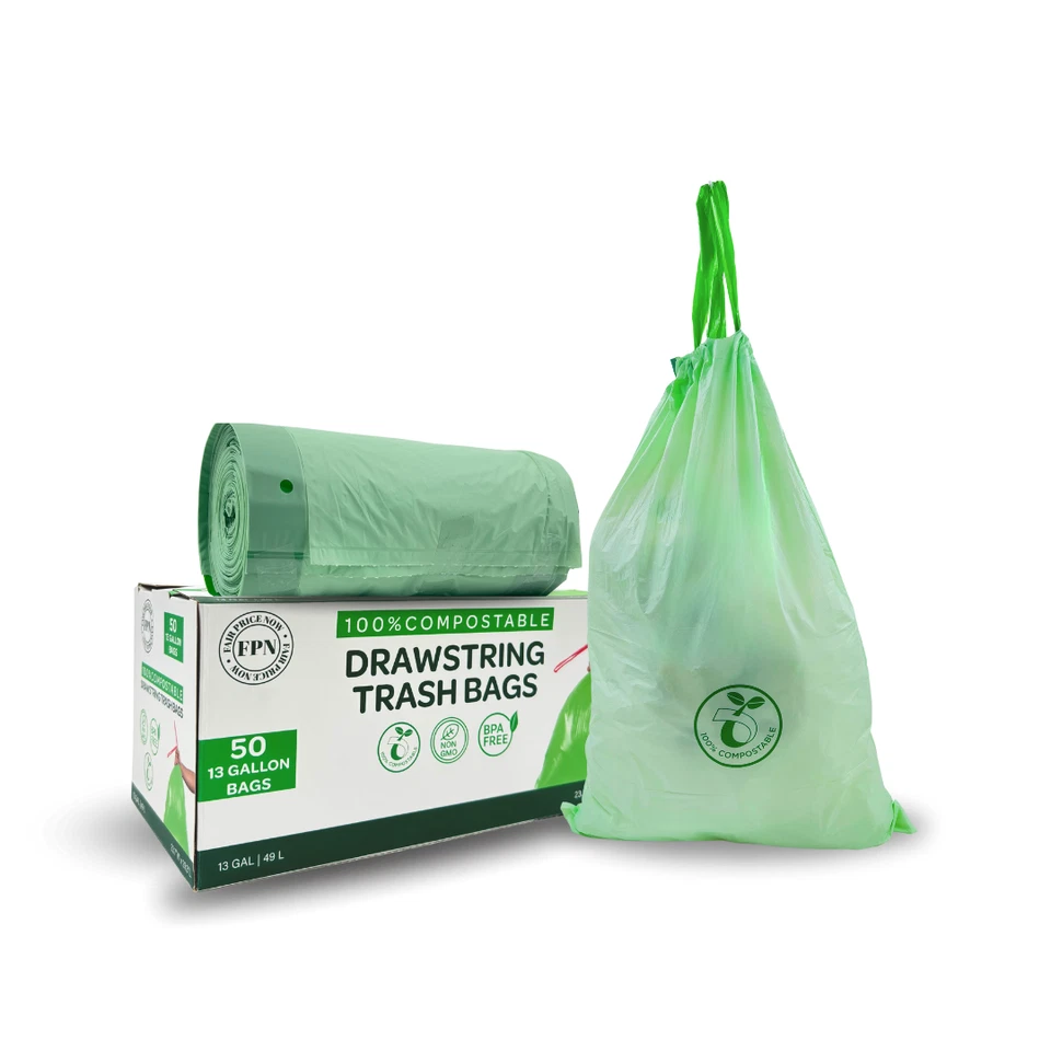 FPN Trash Bags 13 Gallon with Drawstring Durable & BPA Free Garbage Bags 50/Pack - Image 2 of 4
